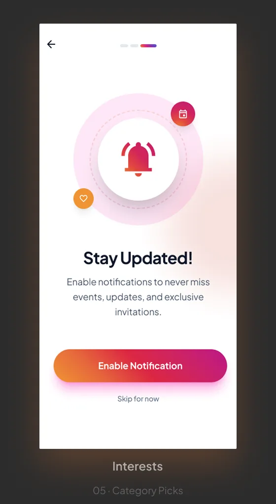 Event Hub enable notifications screen