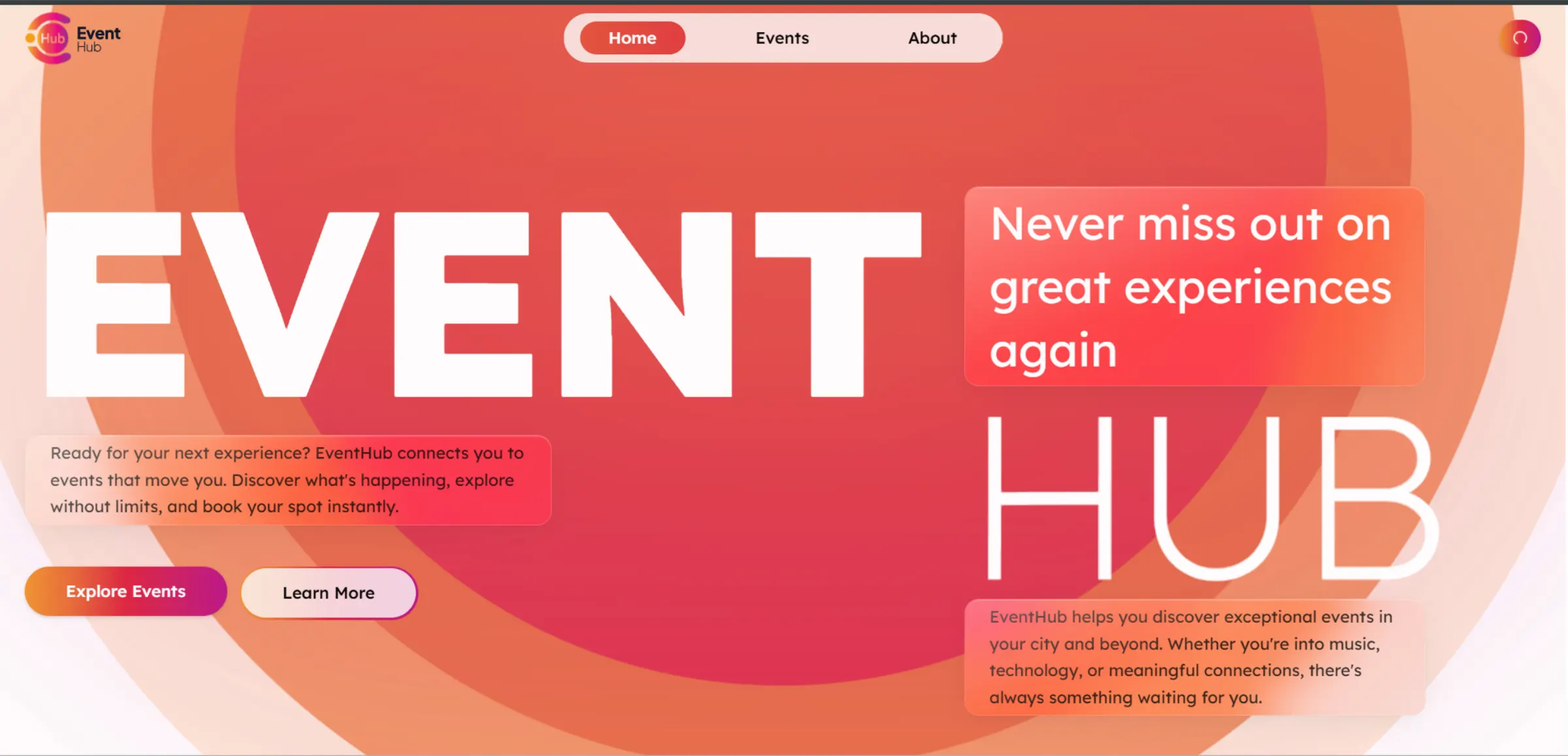 Event Hub public website hero mockup